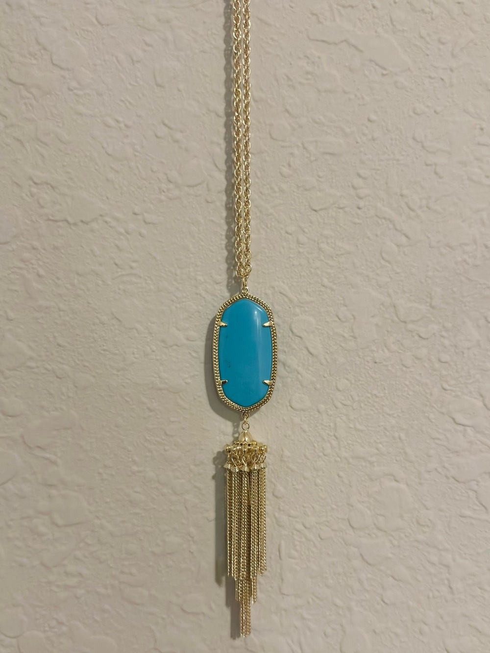 Kendra Scott Rayne Necklace - Long Gold Tassel Necklace with Turquoise Pendant